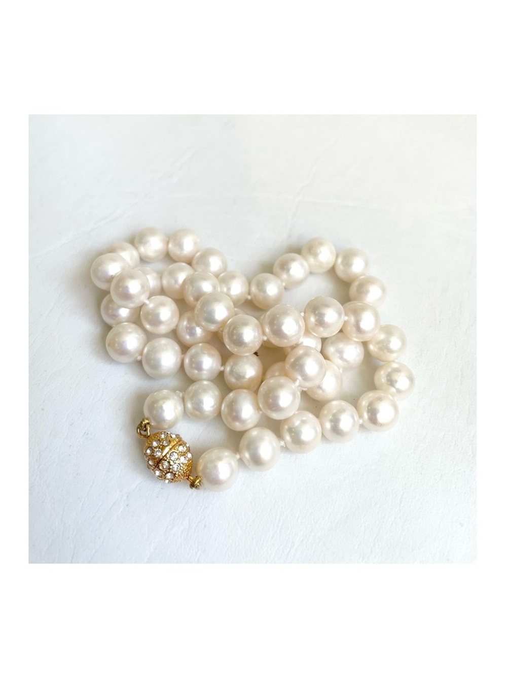 SINGLE STRAND 46 FRESHWATER PEARL NECKLACE GP TWIST CLASP 40 RHINESTONES